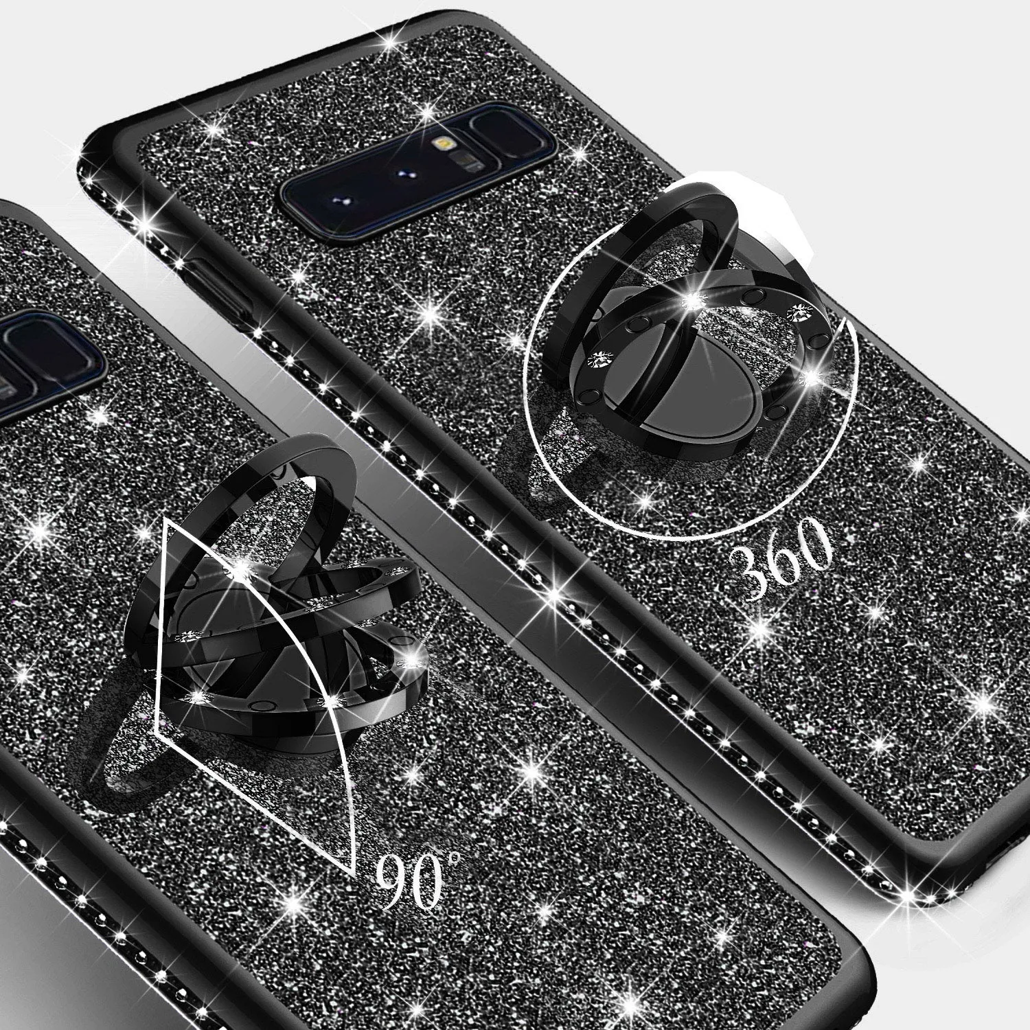 Samsung Galaxy S10e Case, Glitter Cute Phone Case Girls with Kickstand, Bling Diamond Rhinestone Bumper Ring Stand Sparkly Luxury Clear Thin Soft Protective Samsung Galaxy S10e Cover for Girl Women - Black