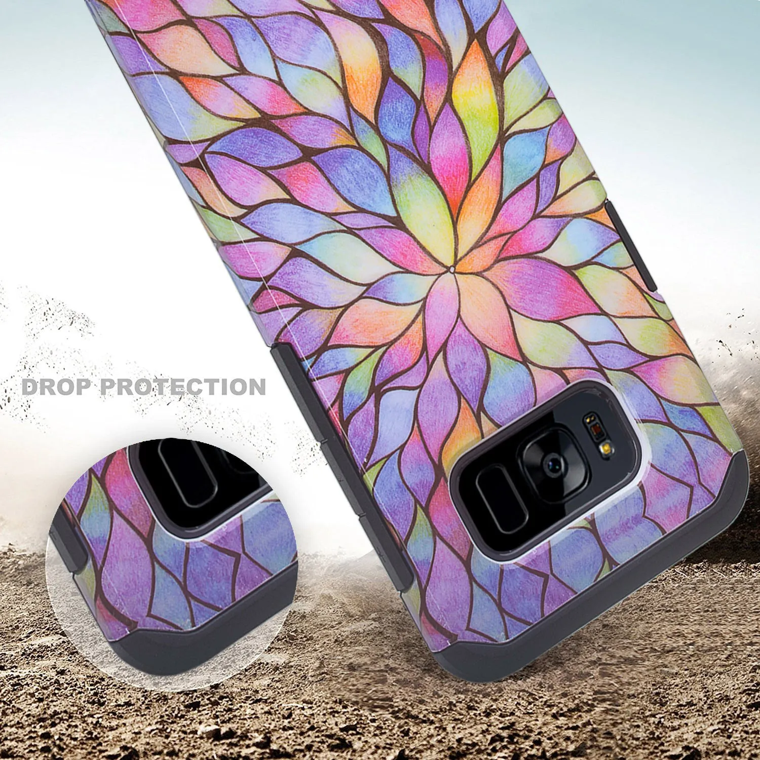 Samsung Galaxy S8 Plus Case, SM-G955 Case, Slim Hybrid Dual Layer[Shock Resistant] Protective Case Cover - Rainbow Flower