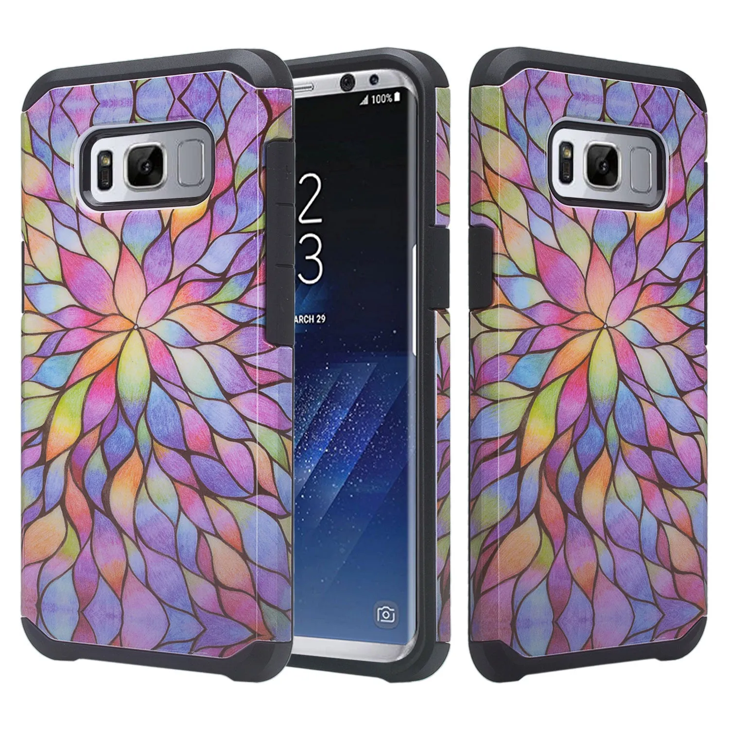 Samsung Galaxy S8 Plus Case, SM-G955 Case, Slim Hybrid Dual Layer[Shock Resistant] Protective Case Cover - Rainbow Flower