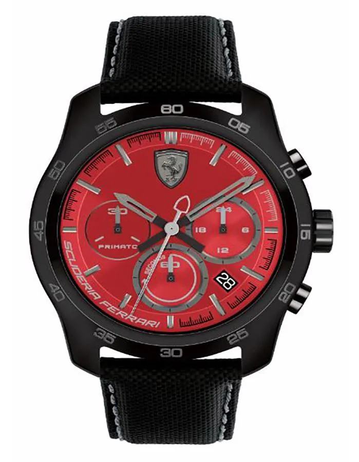 Scuderia Ferrari Primato Chronograph Watch - Black Metal - Black Leather Strap