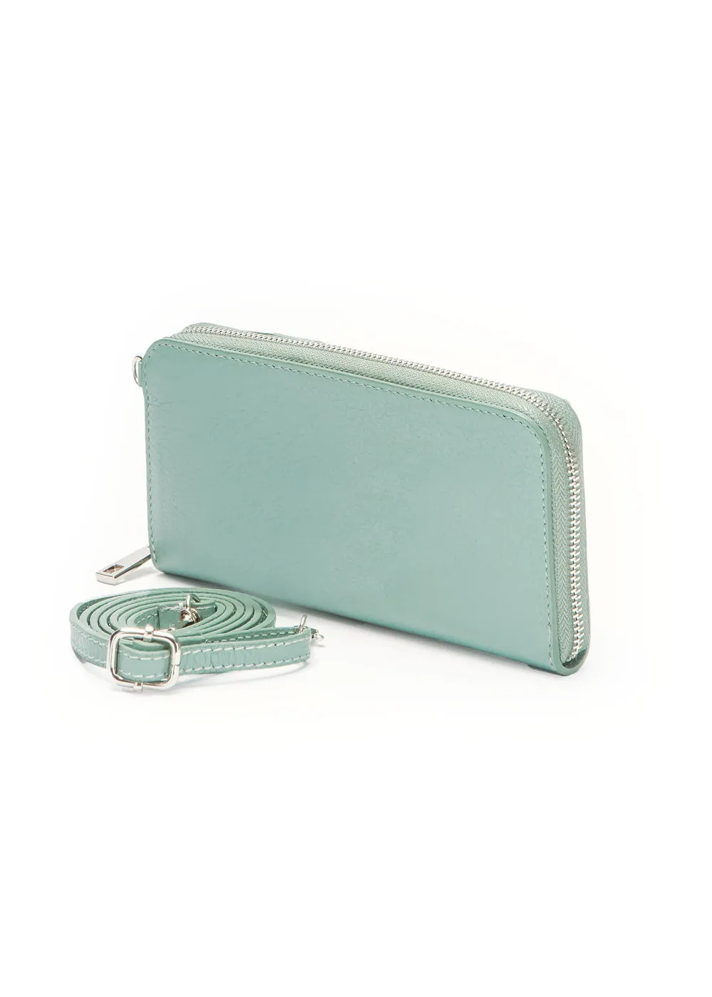 Seafoam Leather Crossbody Wallet