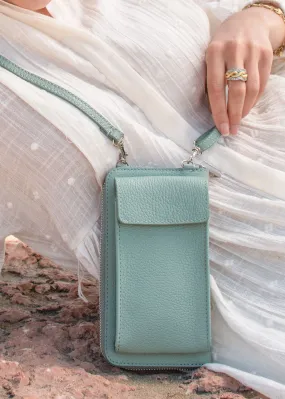 Seafoam Leather Crossbody Wallet