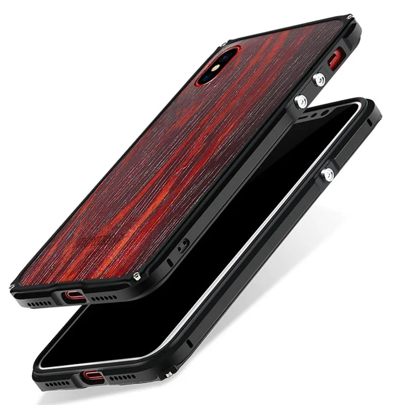 SHOWKOO Legend Mechanical Aluminum Metal Bumper Aramid Wood Back Case Cover for Apple iPhone XS/X