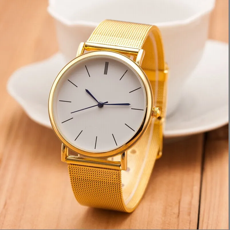 Silver Casual Geneva Quartz Watch Women Metal Mesh Stainless Steel Dress Watches