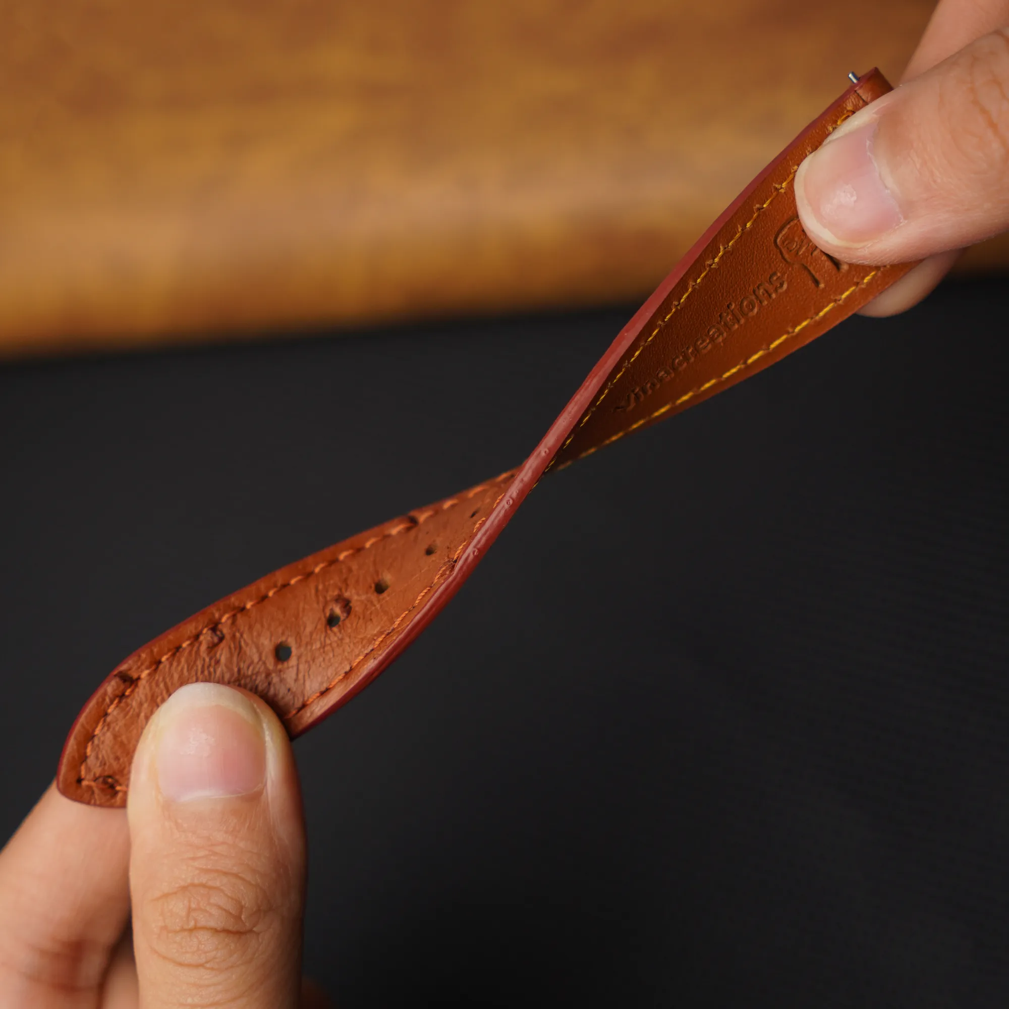 Slim Light Brown Ostrich Leather Watch Band