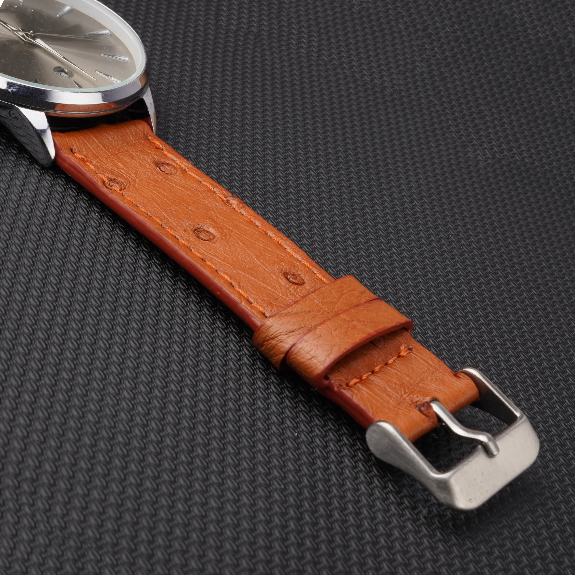 Slim Light Brown Ostrich Leather Watch Band