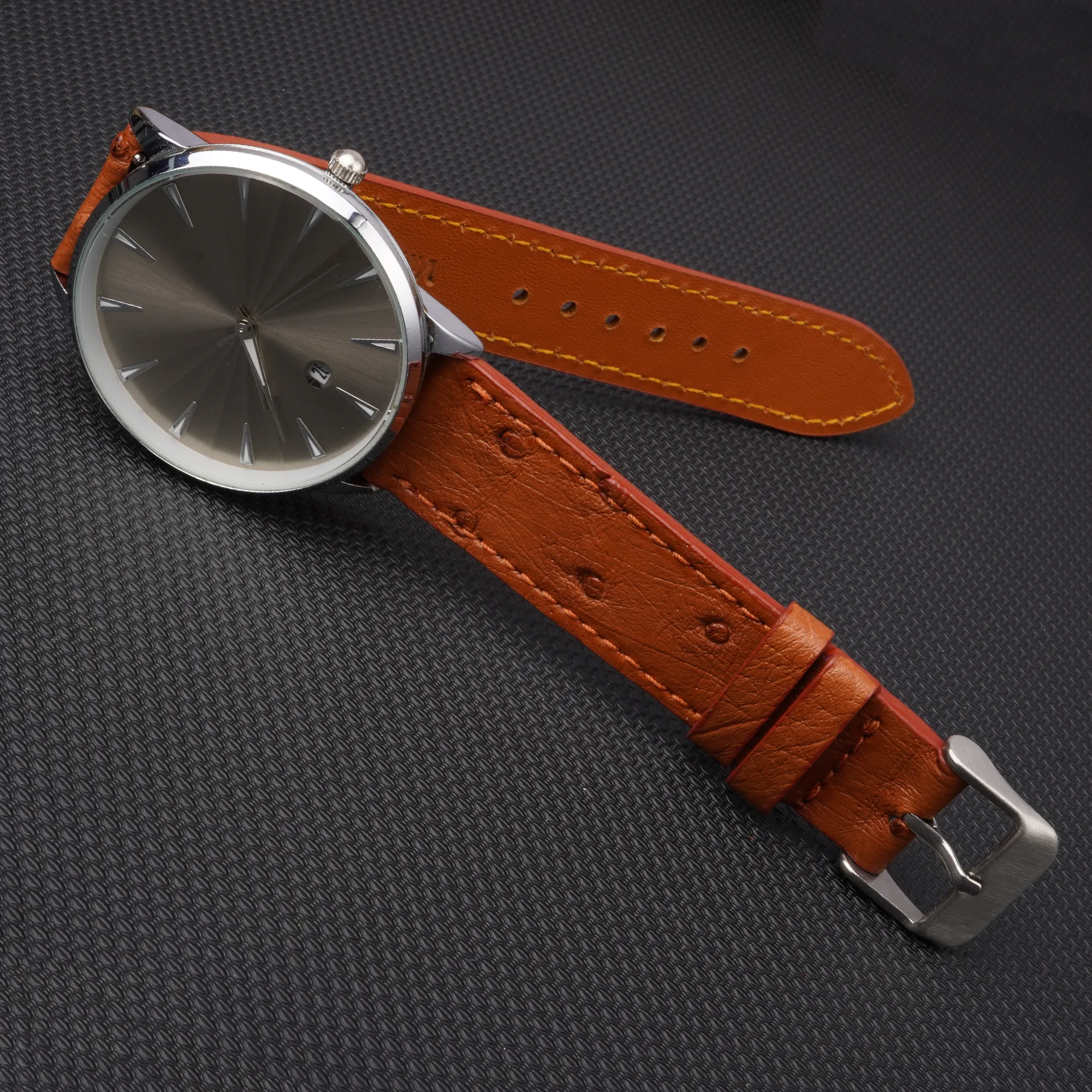 Slim Light Brown Ostrich Leather Watch Band