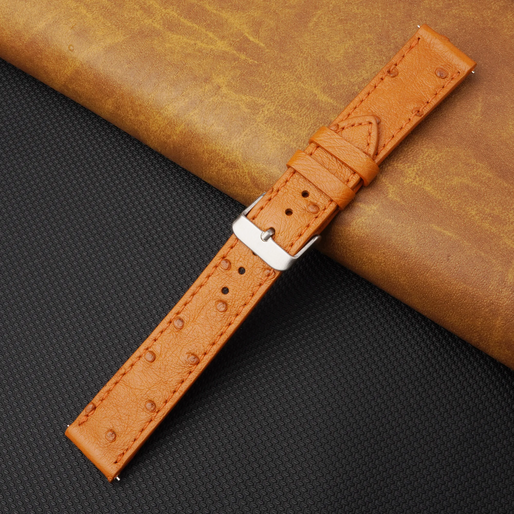 Slim Tan Ostrich Leather Watch Band