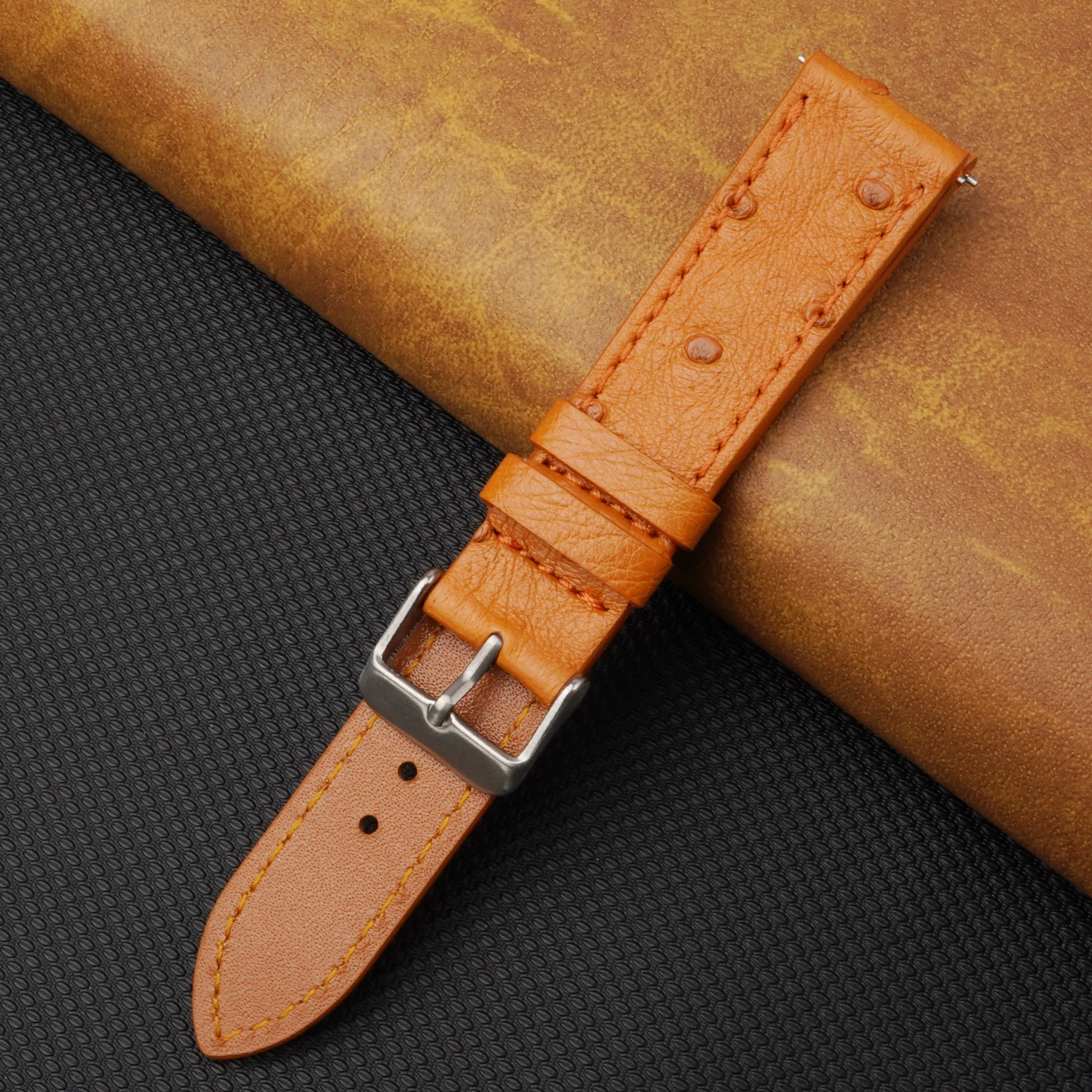 Slim Tan Ostrich Leather Watch Band