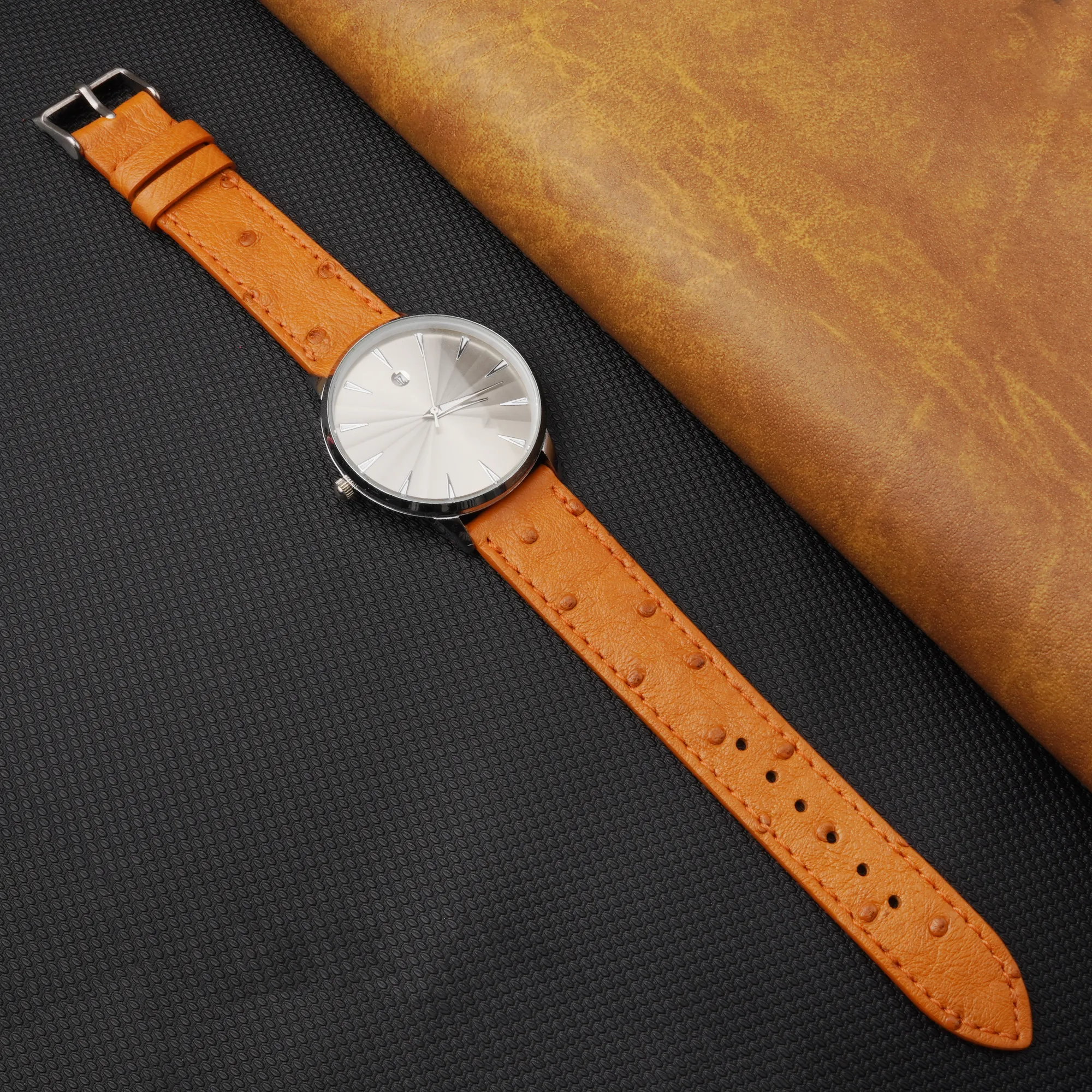 Slim Tan Ostrich Leather Watch Band