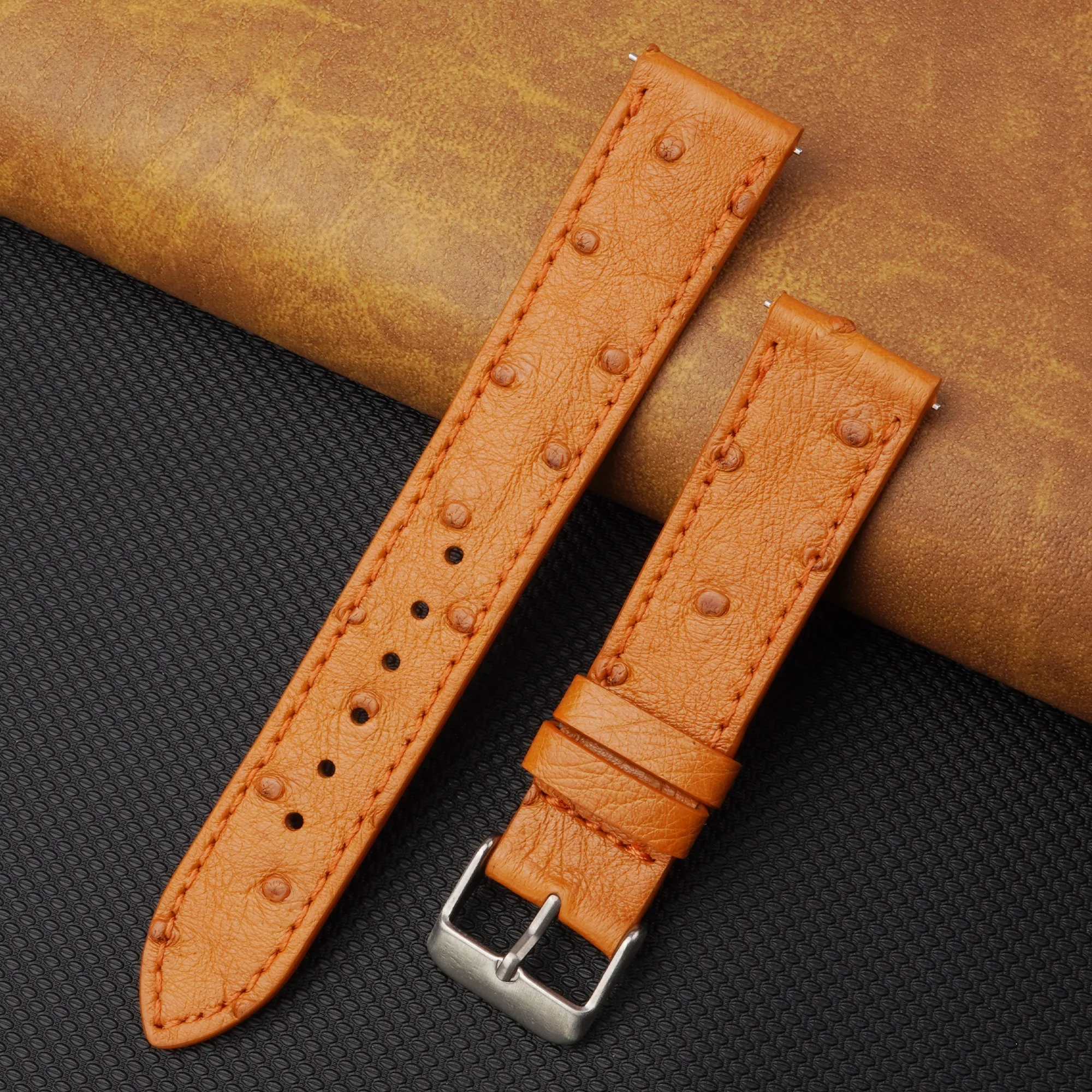 Slim Tan Ostrich Leather Watch Band