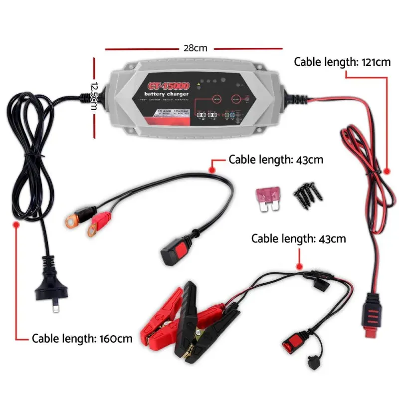 Smart Battery Charger 15A 12V/24V Automatic SLA AGM