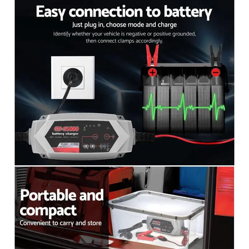 Smart Battery Charger 15A 12V/24V Automatic SLA AGM