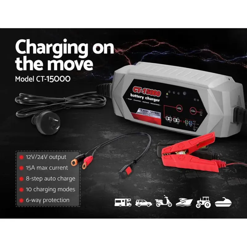 Smart Battery Charger 15A 12V/24V Automatic SLA AGM