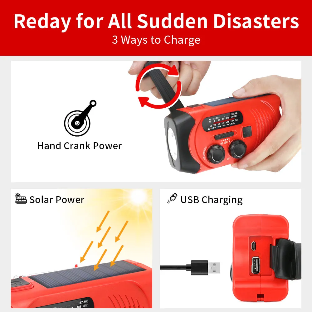 Solar Light. Charger, Radio, hand crank camping survival Flashlight