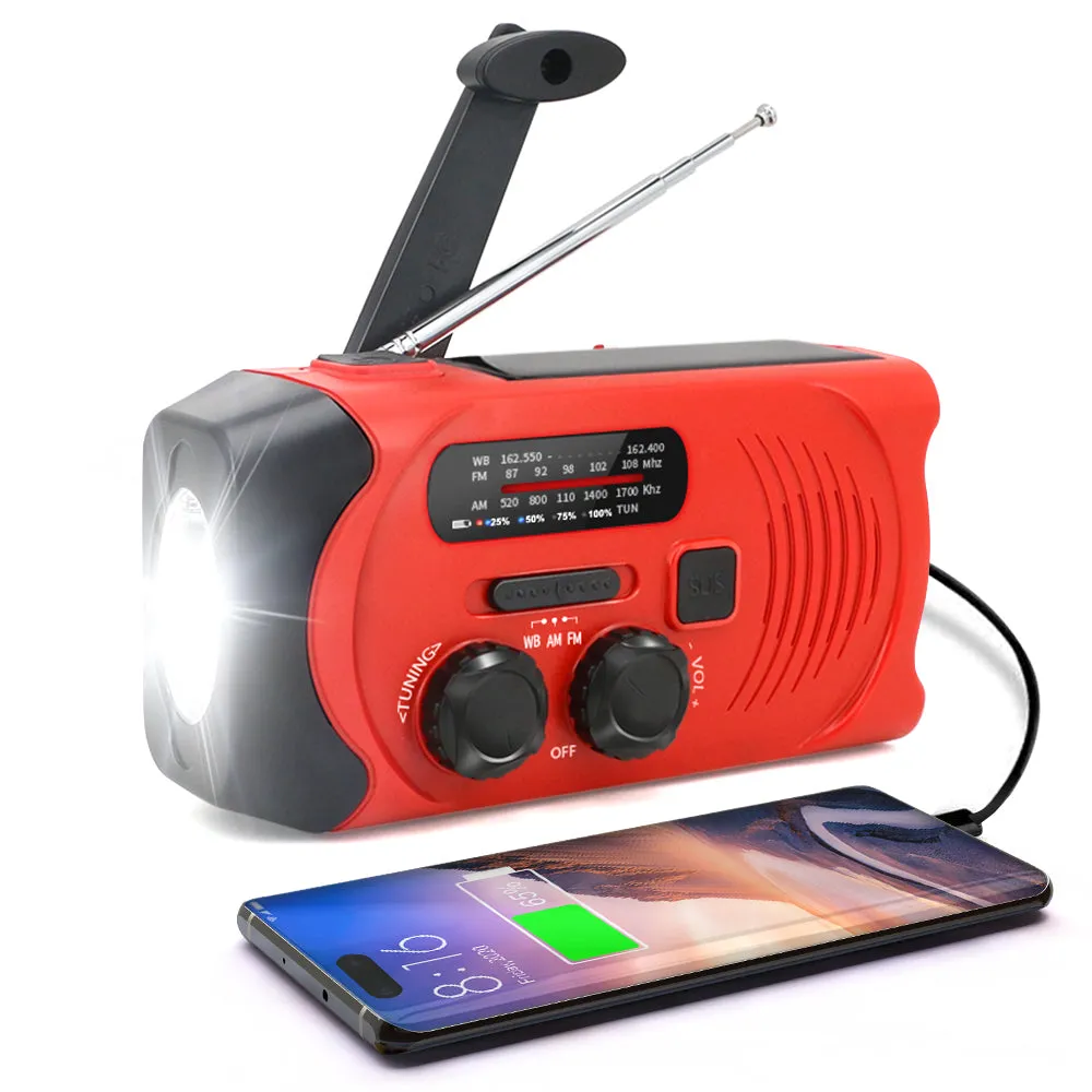 Solar Light. Charger, Radio, hand crank camping survival Flashlight