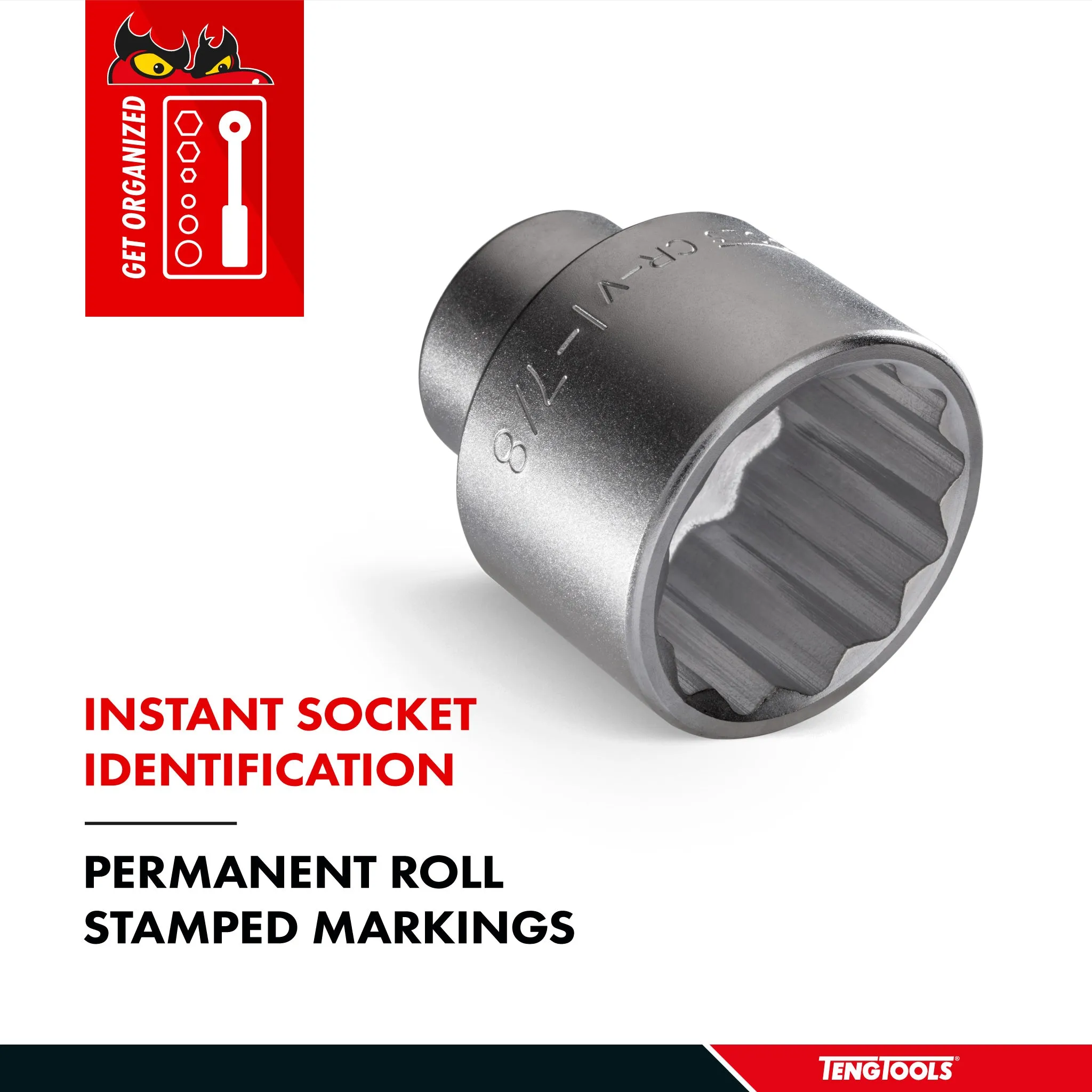 Teng Tools 1 Inch Drive 12 Point Metric Shallow Chrome Vanadium Sockets