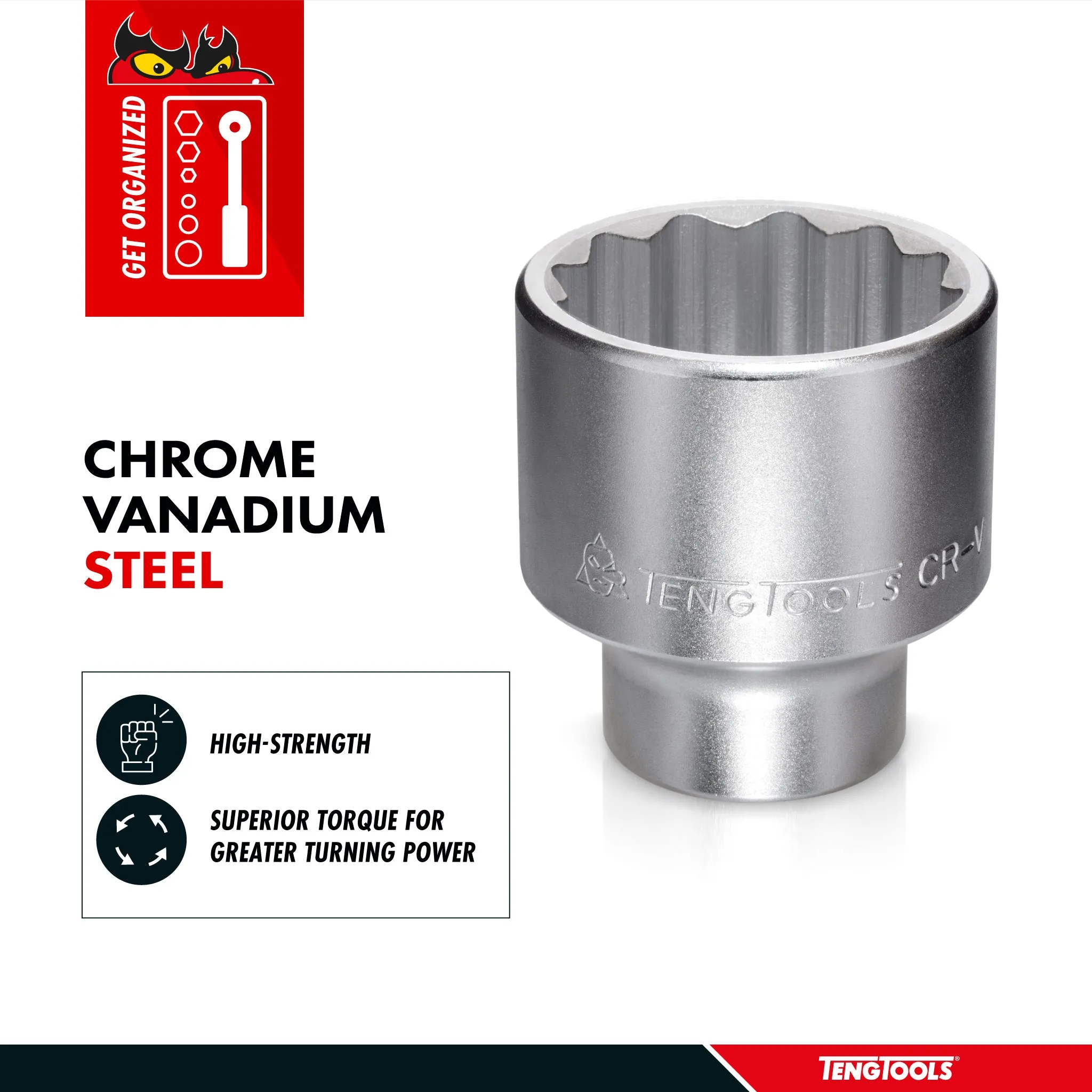 Teng Tools 1 Inch Drive 12 Point Metric Shallow Chrome Vanadium Sockets