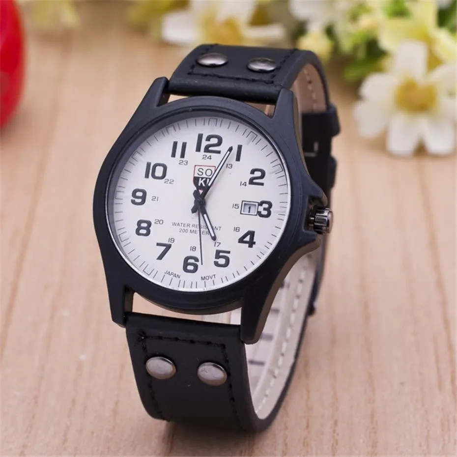 The Latest Soki Military Amy Sport Outdoor Genuine Leather Cavas Belt Dress Quartz Wristwatches Watch for Men Boy