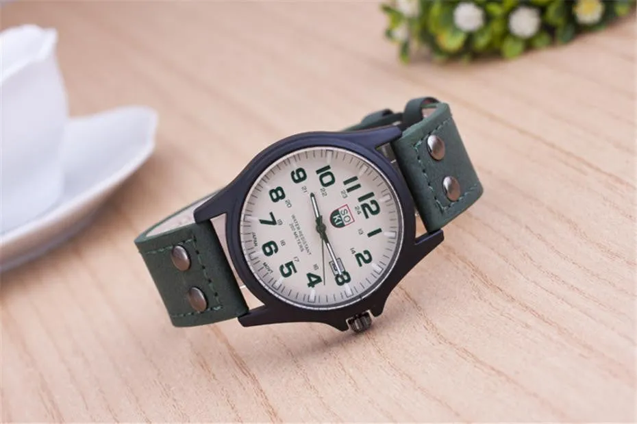 The Latest Soki Military Amy Sport Outdoor Genuine Leather Cavas Belt Dress Quartz Wristwatches Watch for Men Boy