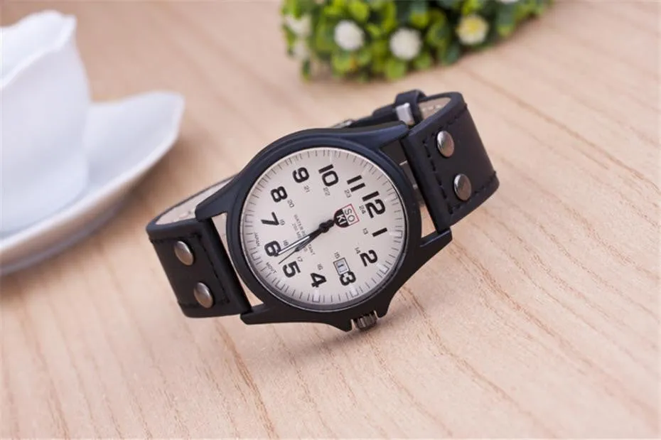 The Latest Soki Military Amy Sport Outdoor Genuine Leather Cavas Belt Dress Quartz Wristwatches Watch for Men Boy