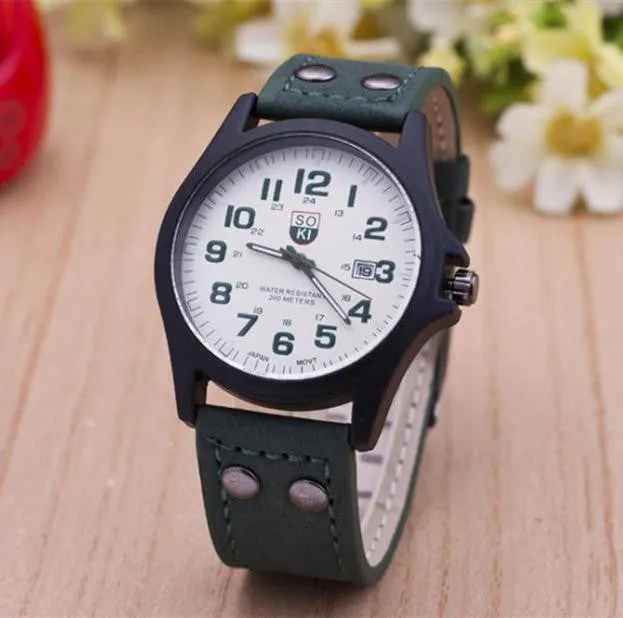 The Latest Soki Military Amy Sport Outdoor Genuine Leather Cavas Belt Dress Quartz Wristwatches Watch for Men Boy