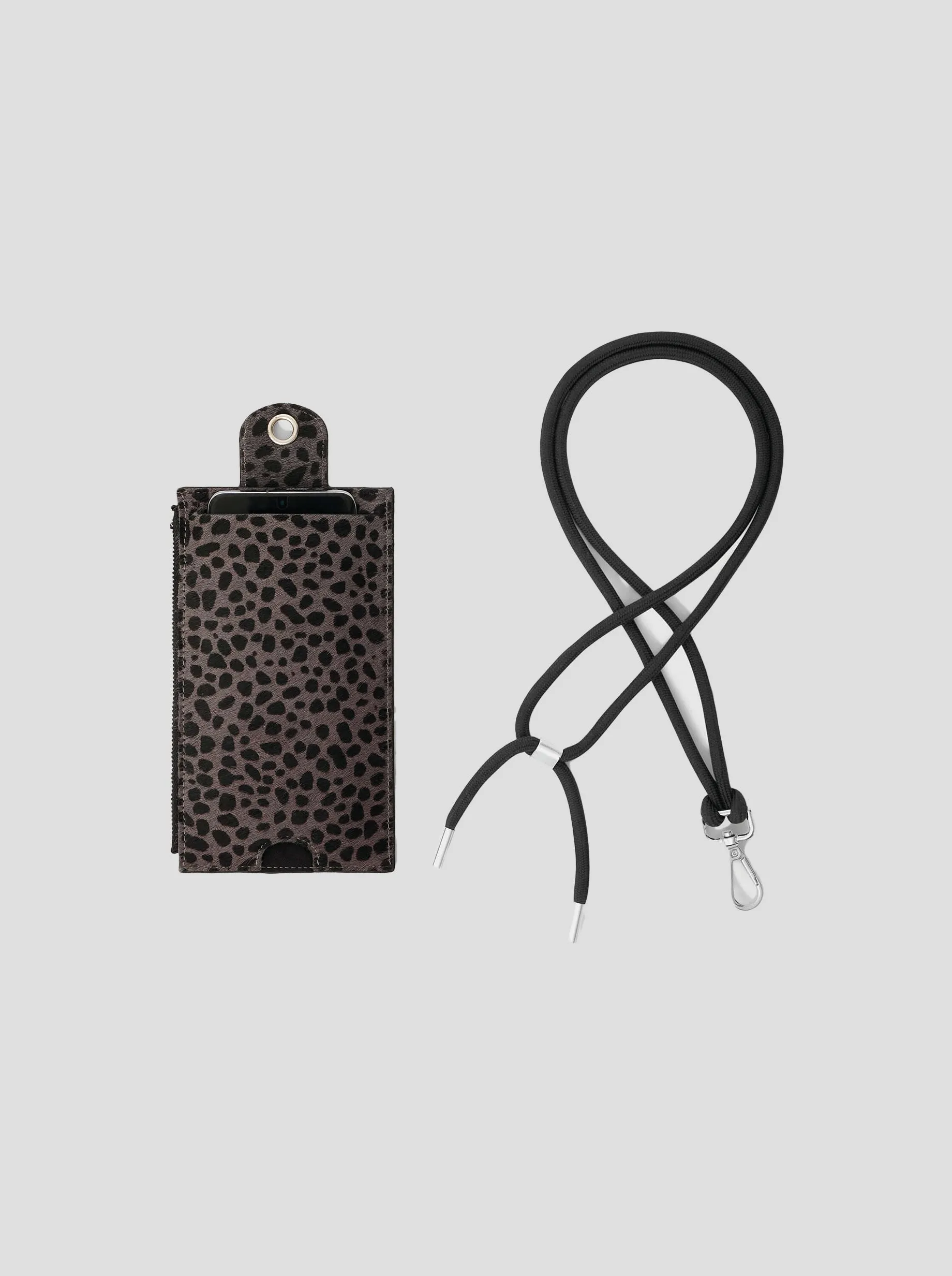 The Minis - Large Neck Wallet in Grey Cheetah Printed Leather