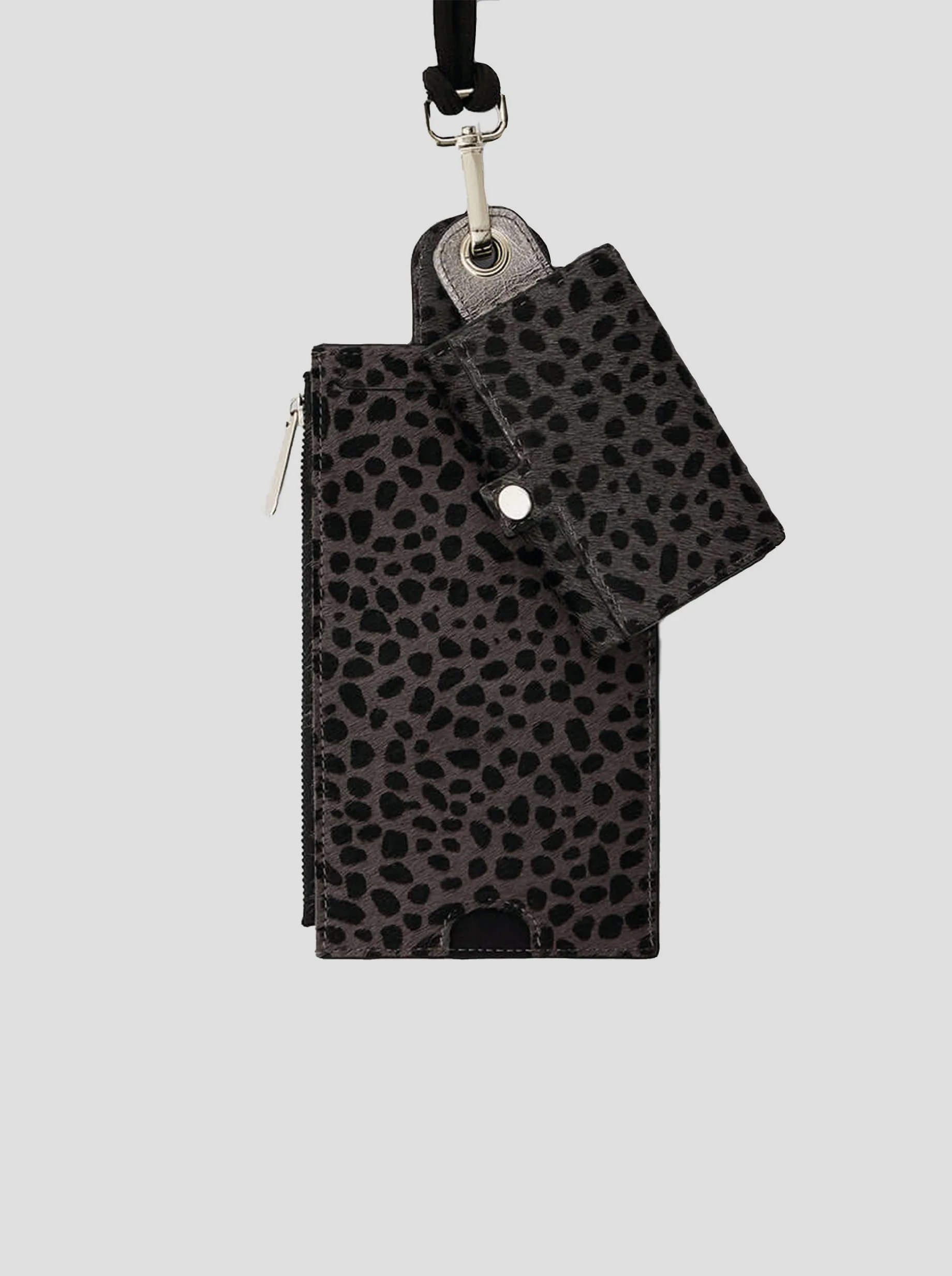 The Minis - Large Neck Wallet in Grey Cheetah Printed Leather