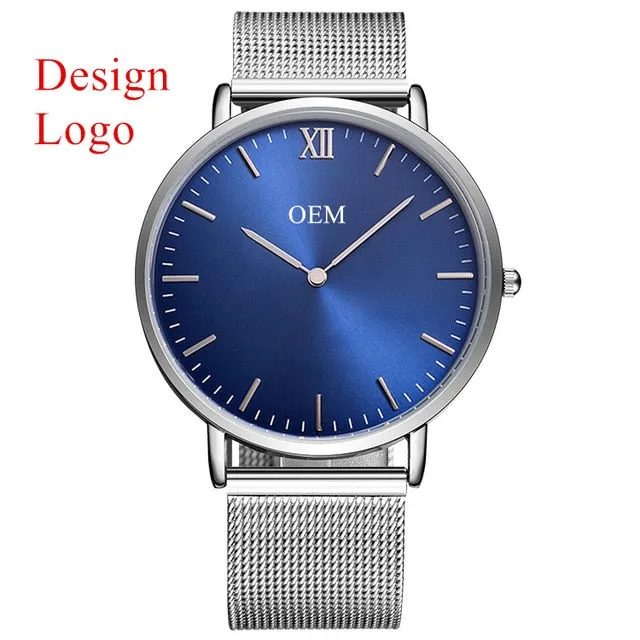 Unisex Custom Design Your Own Watches with Logo Blue Face