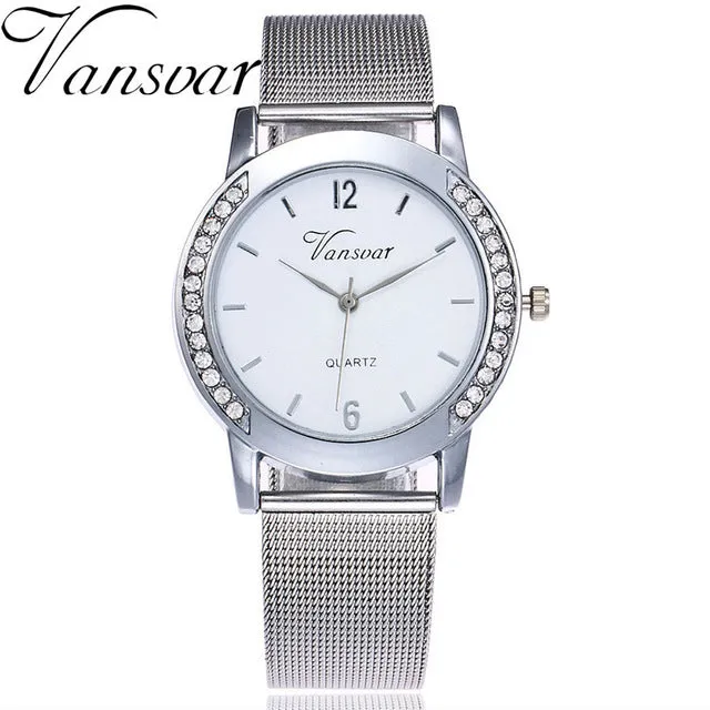 Vansvar Brand Fashion Gold Mesh Quartz Watch Women Metal Stainless Steel Dress Watches Relogio Feminino Gift Clock 1887