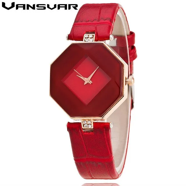 VANSVAR Brand Leather Quartz-watch Luxury Women Rhinestone Watch Fashion Dress Wristwatches Reloj Mujer Relogio Feminino V07