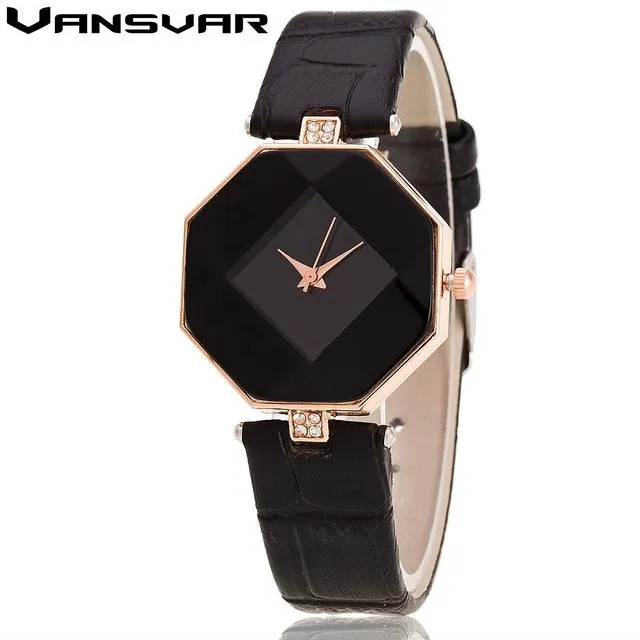 VANSVAR Brand Leather Quartz-watch Luxury Women Rhinestone Watch Fashion Dress Wristwatches Reloj Mujer Relogio Feminino V07