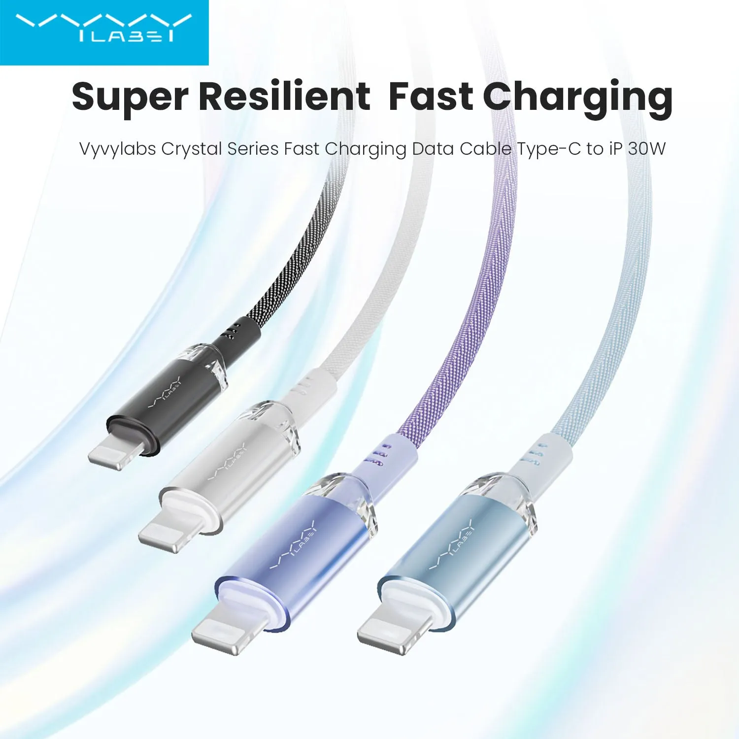 Vyvylabs Crystal Series Fast Charging Data Cable Type-C to Lightning 30W 1M - White