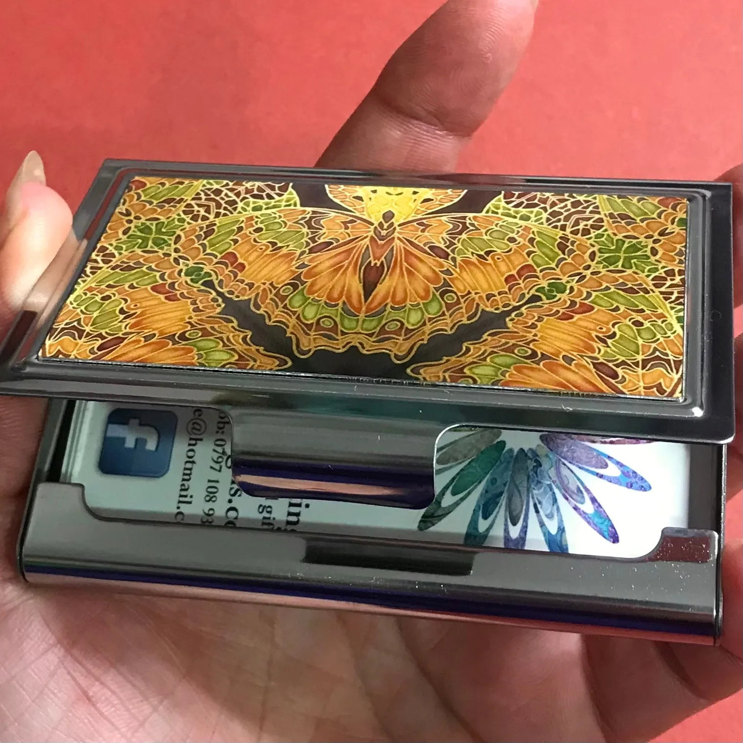 Warm Terracottas and Green Butterfly Business Card Holder