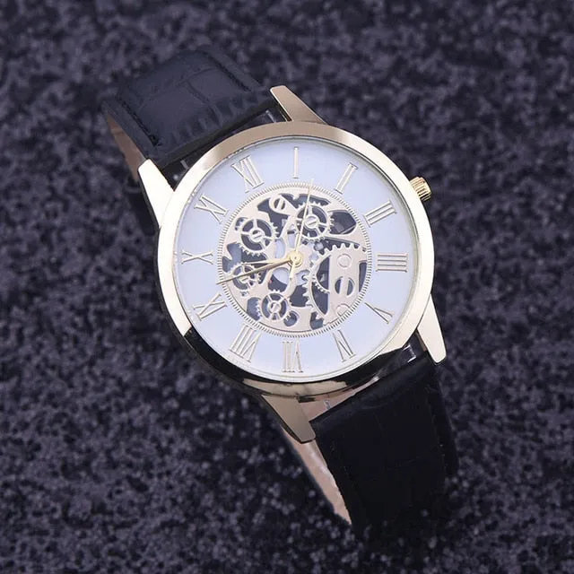 Watches Men Rreloj Hombre Golden hollow watch, Luxury Casual steel Business Imitate Mechanical Watch Male clock relogio