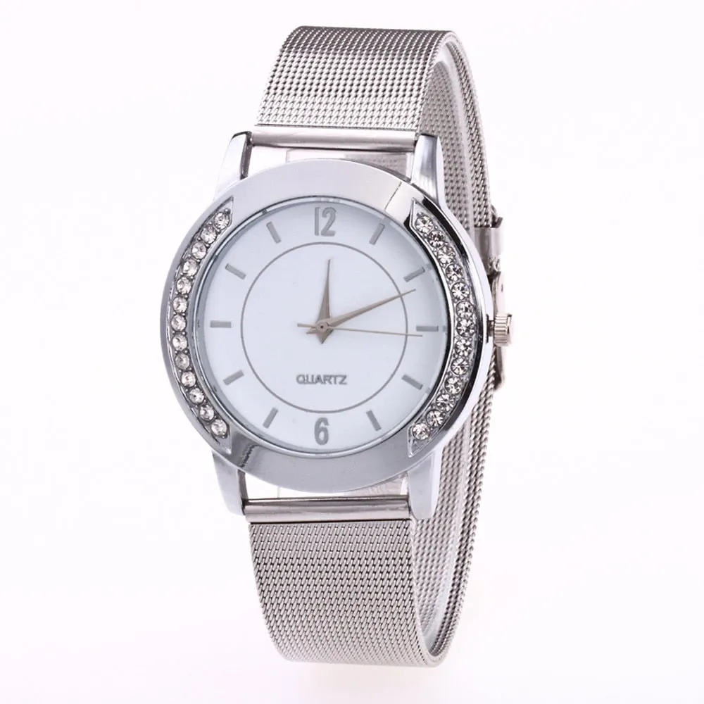 watches women  top brand luxury gold crystal diamond mesh stainless steel bracelet watches ladies quartz wristwatch clock