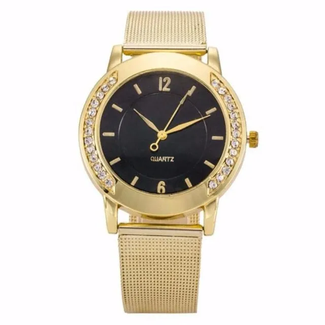 watches women  top brand luxury gold crystal diamond mesh stainless steel bracelet watches ladies quartz wristwatch clock