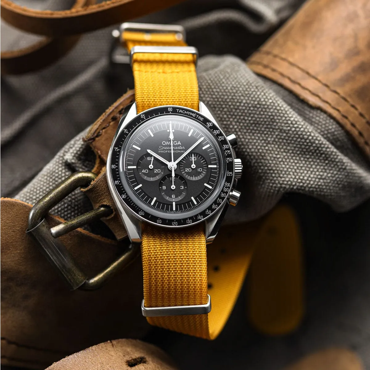 WatchGecko Ridge Military Nylon Watch Strap - Mustard Yellow