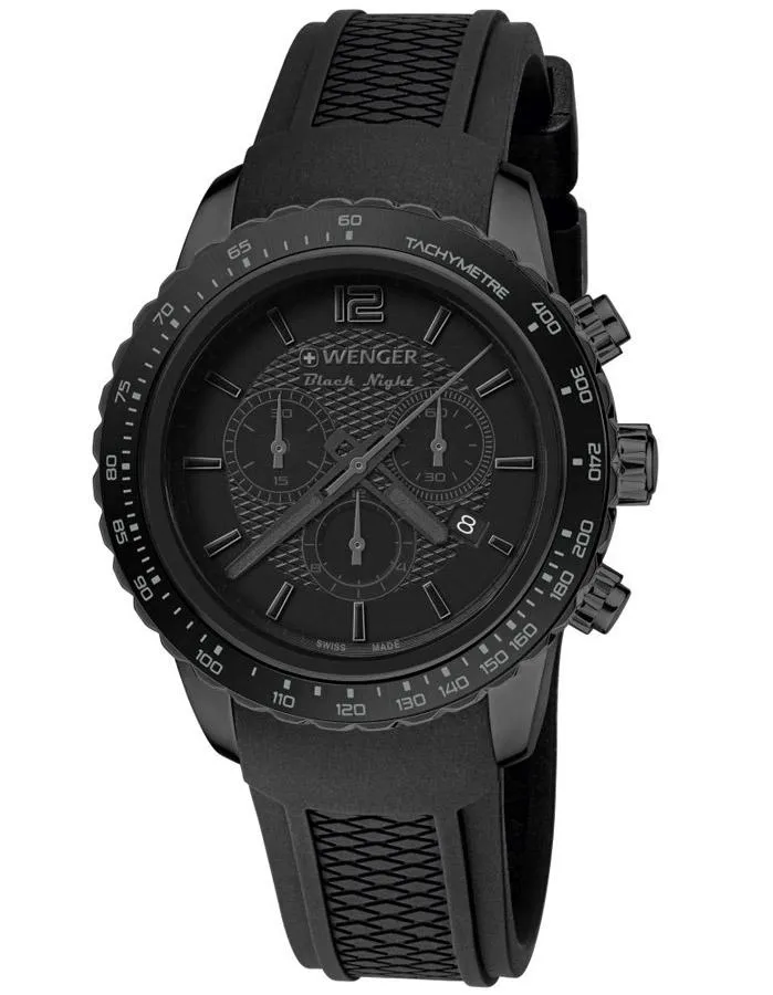 Wenger Mens Roadster Black Night Chronograph - Black Case & Strap - Date