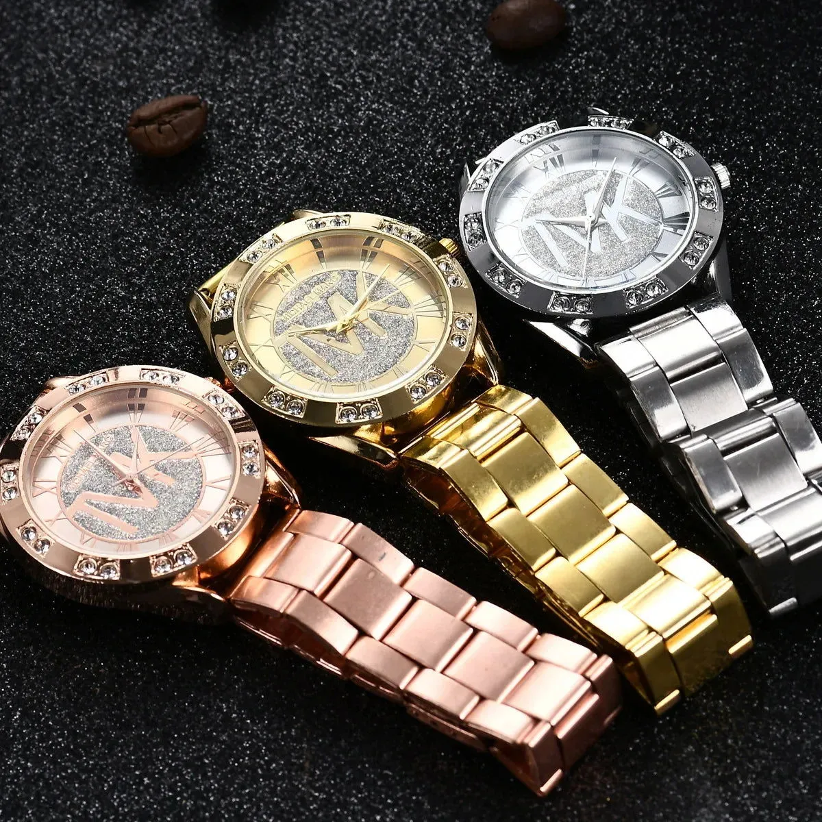 Women Crystal Diamond Watches Luxury Brand Gold WristWatch Stainless Steel Women's Watch Clock Leisure Reloj Mujer TVK