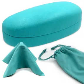 Women Turquoise Medium Sunglasses cases / Large Eyeglasses case with Pouch & Cloth (AS113 Turquoise)