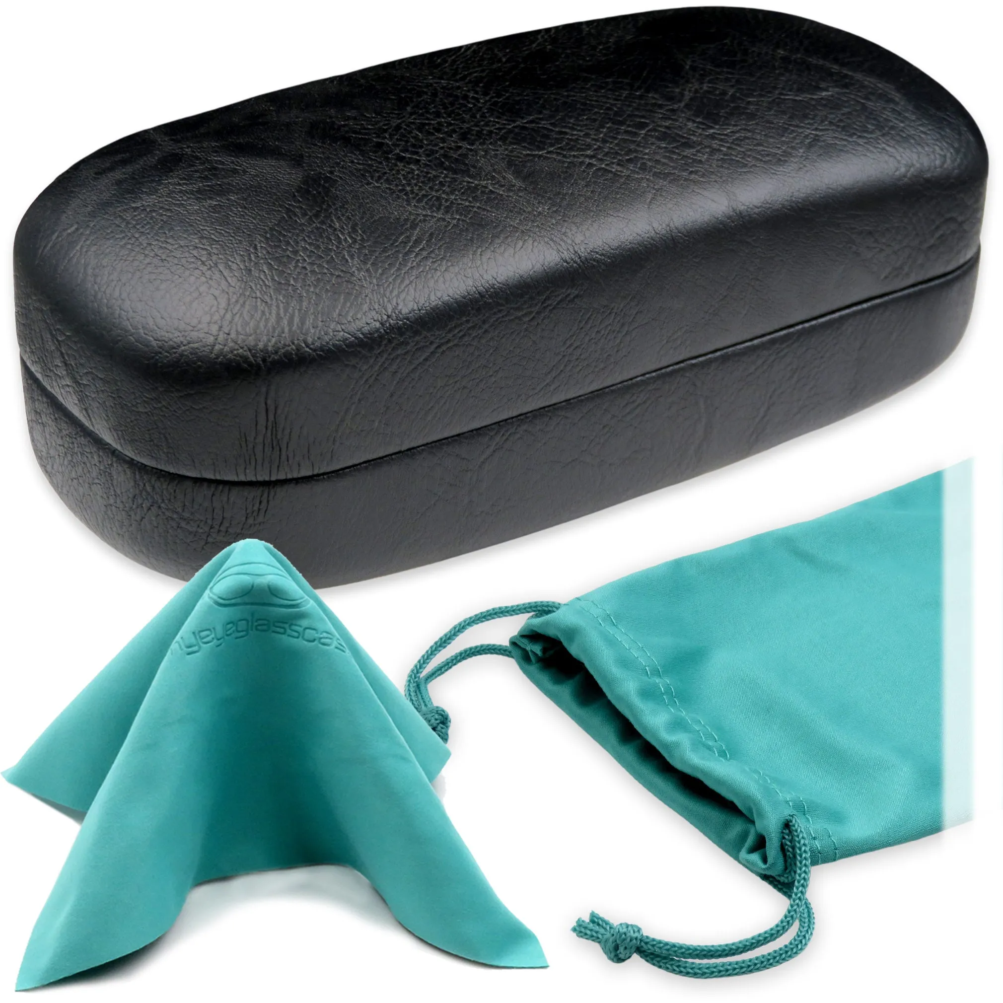 Women XL Large straight sunglasses Case - men hard eyeglass case w/ Cloth pouch| Oversized Men and Women (AS505 Black)