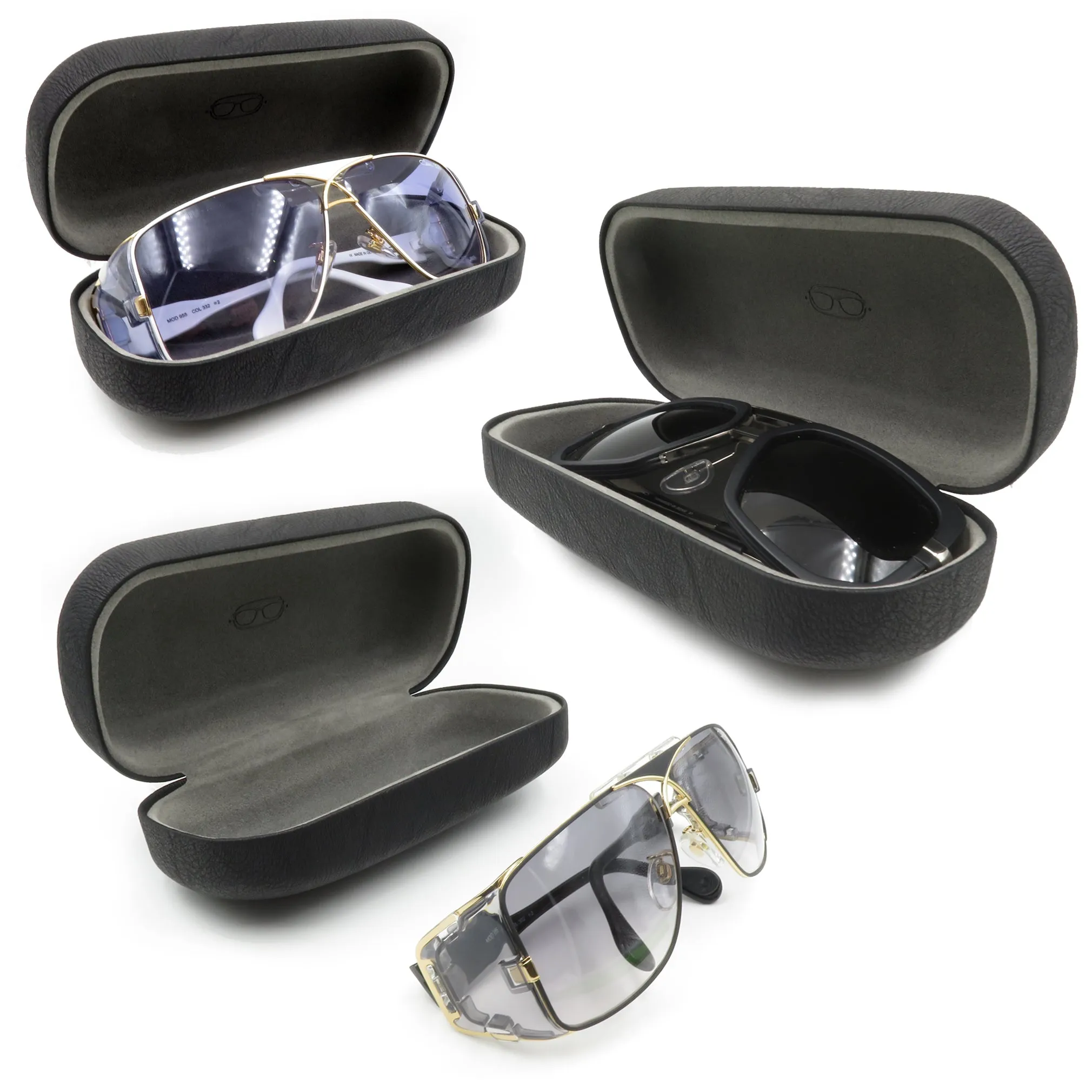 Women XL Large straight sunglasses Case - men hard eyeglass case w/ Cloth pouch| Oversized Men and Women (AS505 Black)