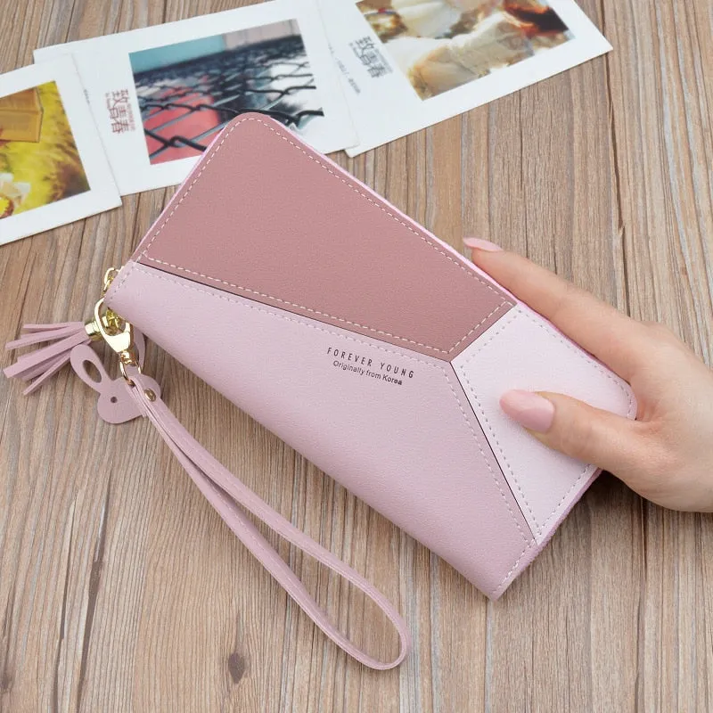 Women's Leather Patchwork Clutch Wallet