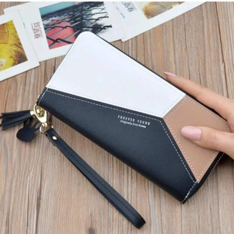 Women's Leather Patchwork Clutch Wallet