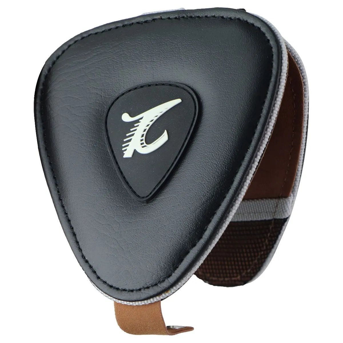 XTON Guitar Picks Holder for Acoustic & Electric Guitar - Black Leather/Brown