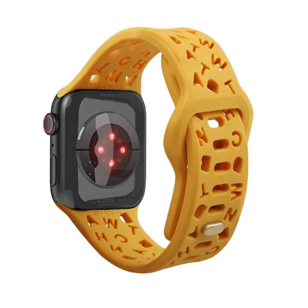 Yellow Alphabet Pattern Silicone Apple Watch Band 黃色英文字母圖案矽膠 Apple 錶帶 KCWATCH1234