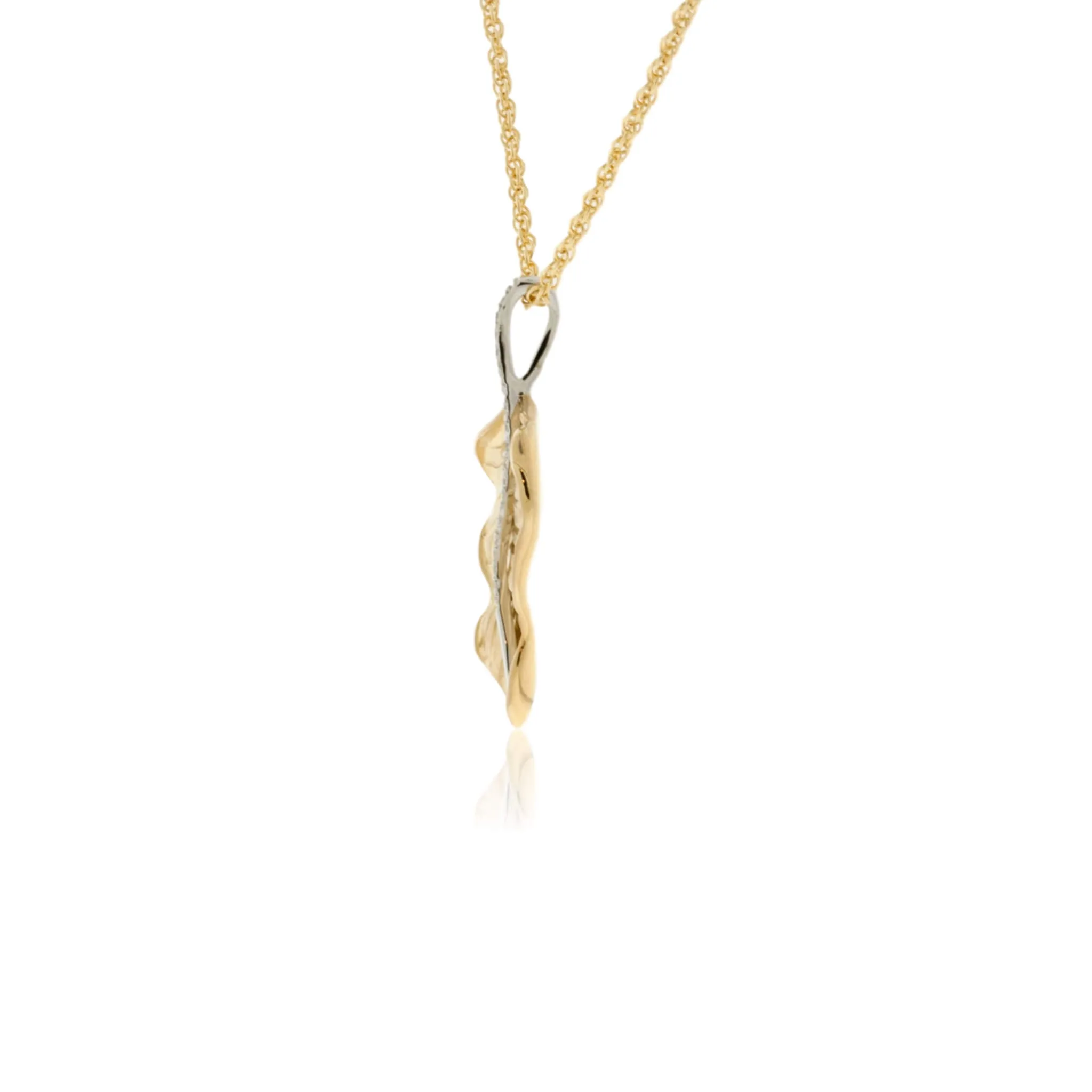 Yellow Gold Diamond Leaf Pendant with Chain