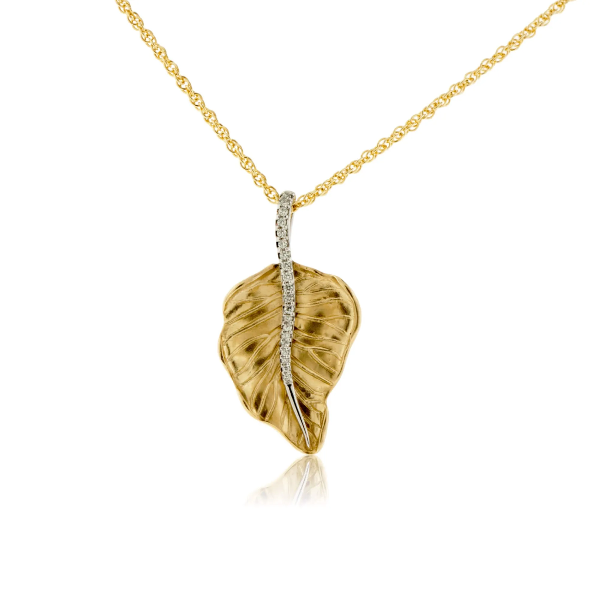 Yellow Gold Diamond Leaf Pendant with Chain