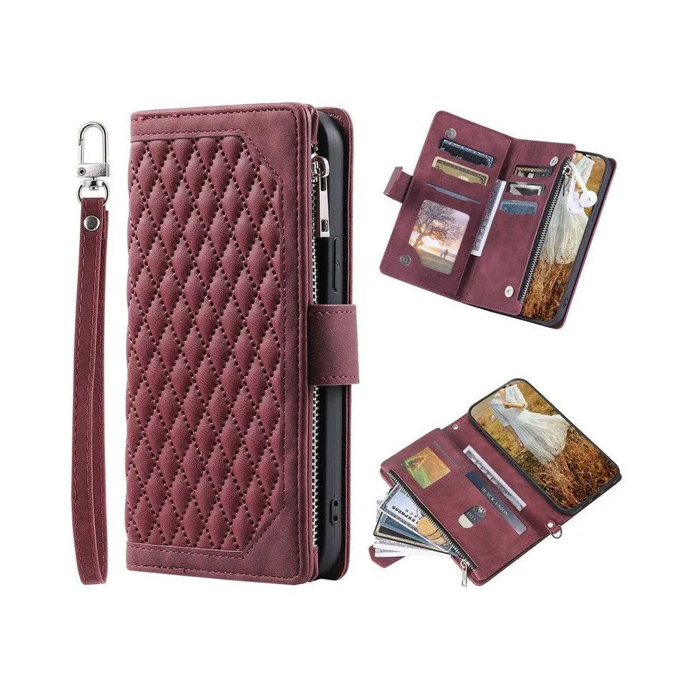 Zipper Wallet Mobile Phone Case for Samsung Galaxy S20 Plus with Wrist Strap - Wine